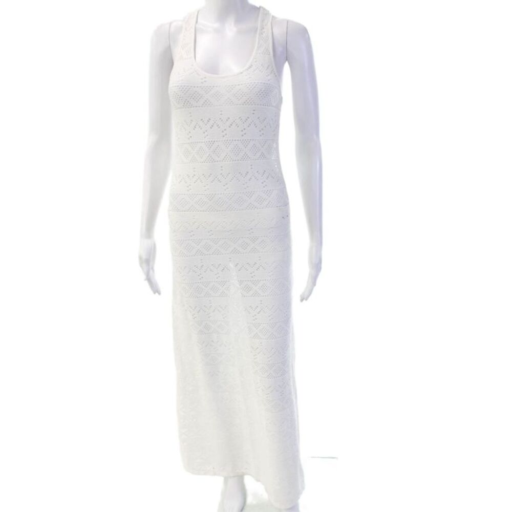 Delfina Womens White Geometric Maxi Tank Dress Sleeveless Knee Length Size S